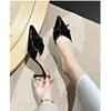 Fashion Patent Leather Bowknot Mule Slides Woman Pointed Toe Kitten Heel Pump Sandals Ladies  Bright Color Evening Party Dress Shoes