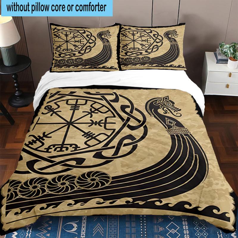 Viking Ship At Sea 3pcs Bedding,Including 1pc Duvet Cover And 2pcs Pillowcases Perfect for Christmas,Ideal for Bedroom, Dormitory