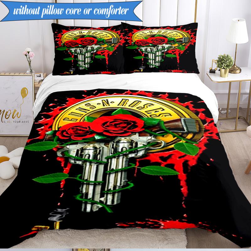 3PCS Guns rock band Artwork Bedding Set,Including 1pc Duvet Cover And 2pcs Pillowcases Perfect for Bedroom, Dormitory, Fan Christmas gift