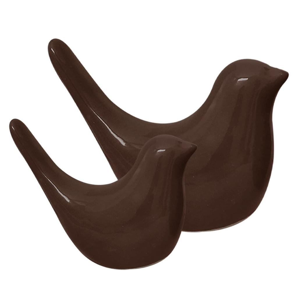 Creative Brown Glossy Ceramic Birds Figurines Home Decorations Accessories Party (Pack of 2, Brown)