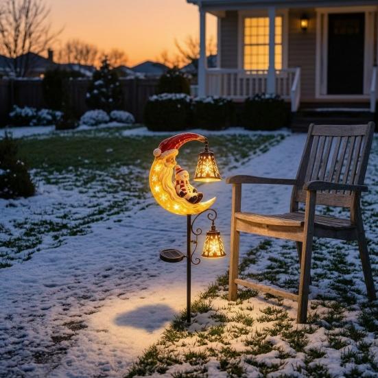 Year Round Outdoor Garden Decor Solar Christmas Stake Light, 31.5 Inch Santa Snowman LED Pathway Lights, Warm Lawn Ornaments Waterproof Metal