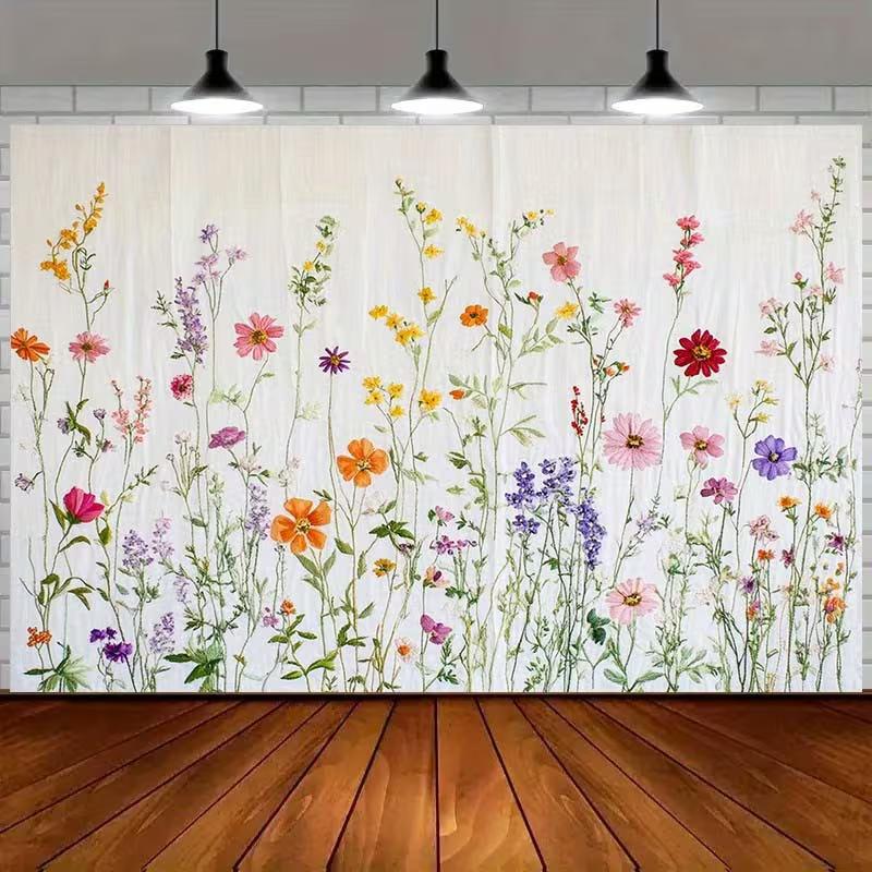2D Flat Multicolor Wildflower Backdrop, Aesthetic Floral Background for Studio & Portrait Photoshoot