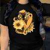 Chic Sunflower Heart Pattern T-Shirt for Women - Casual Crew Neck, Short Sleeve Top, Stretch Fit - Perfect for Spring & Summer