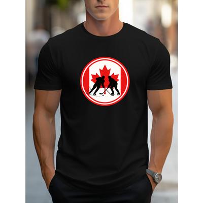 Hockey Print Short Sleeve T-Shirt Moisture Wicking Comfortable Gym Workout Top