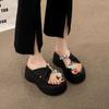 Muffin thick-soled heightening set toe cool slippers 2025 new fairy wind water diamond beach sandals casual versatile women's shoes