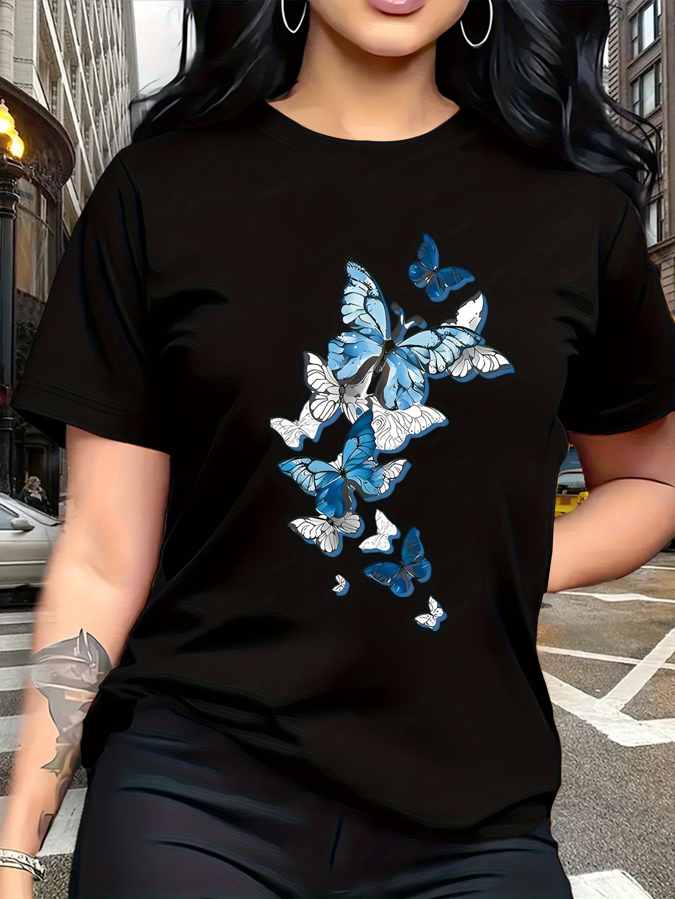 

And White Butterfly Print Fashion Breathable T-Shirt for Family Travel, Campus, Casual S, Daily Commute, Sister Outfits, S чёрный