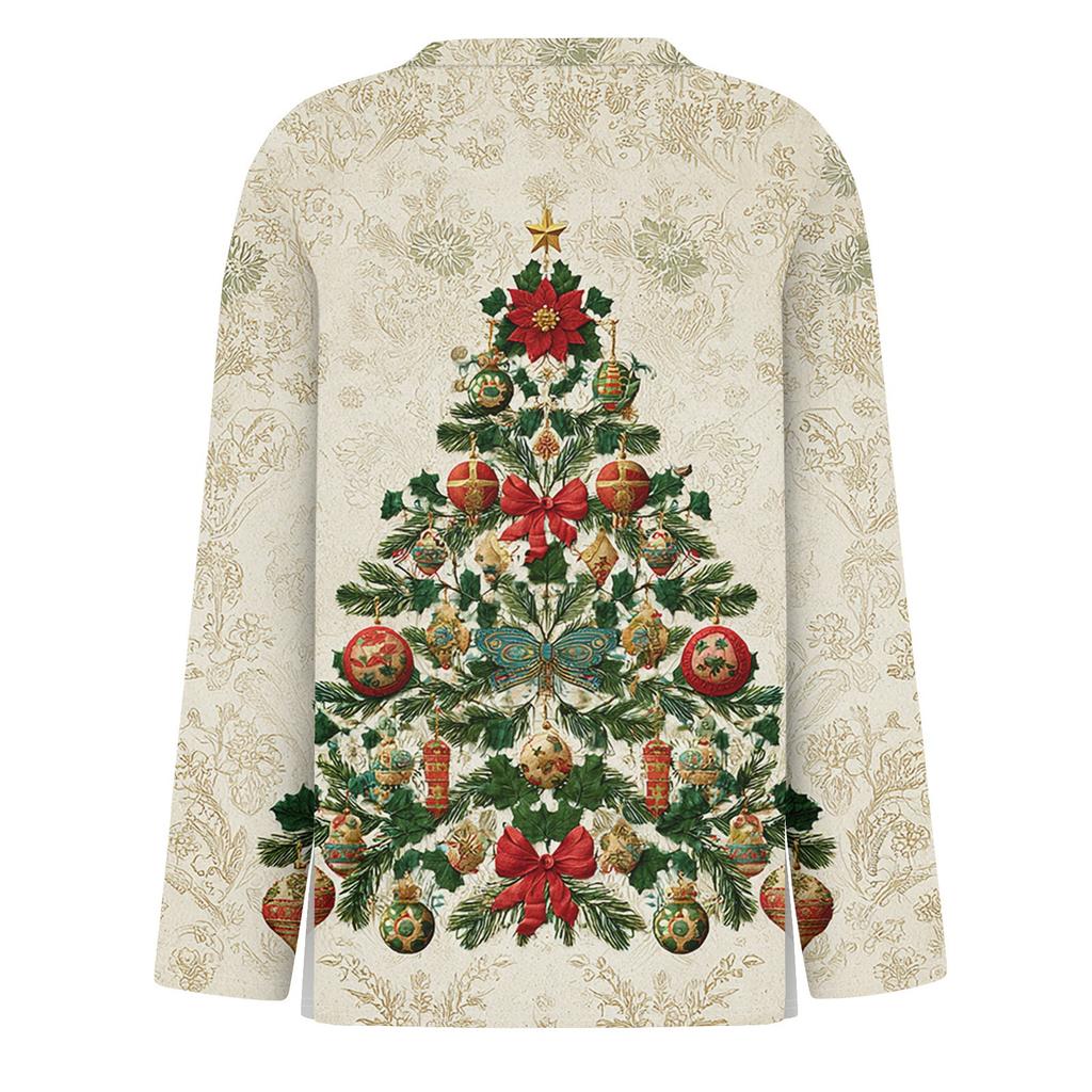 Women's Fashion Casual Slit Hem Round Neck Long Sleeve Loose  Printed T-Shirt Ladies Top