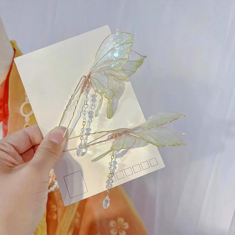 1 szt. Elegancka spinka do włosów w kształcie motyla w stylu Hanfu, retro, płynący dodatek do włosów, starożytna wróżka, retro spinka do włosów, antyczna