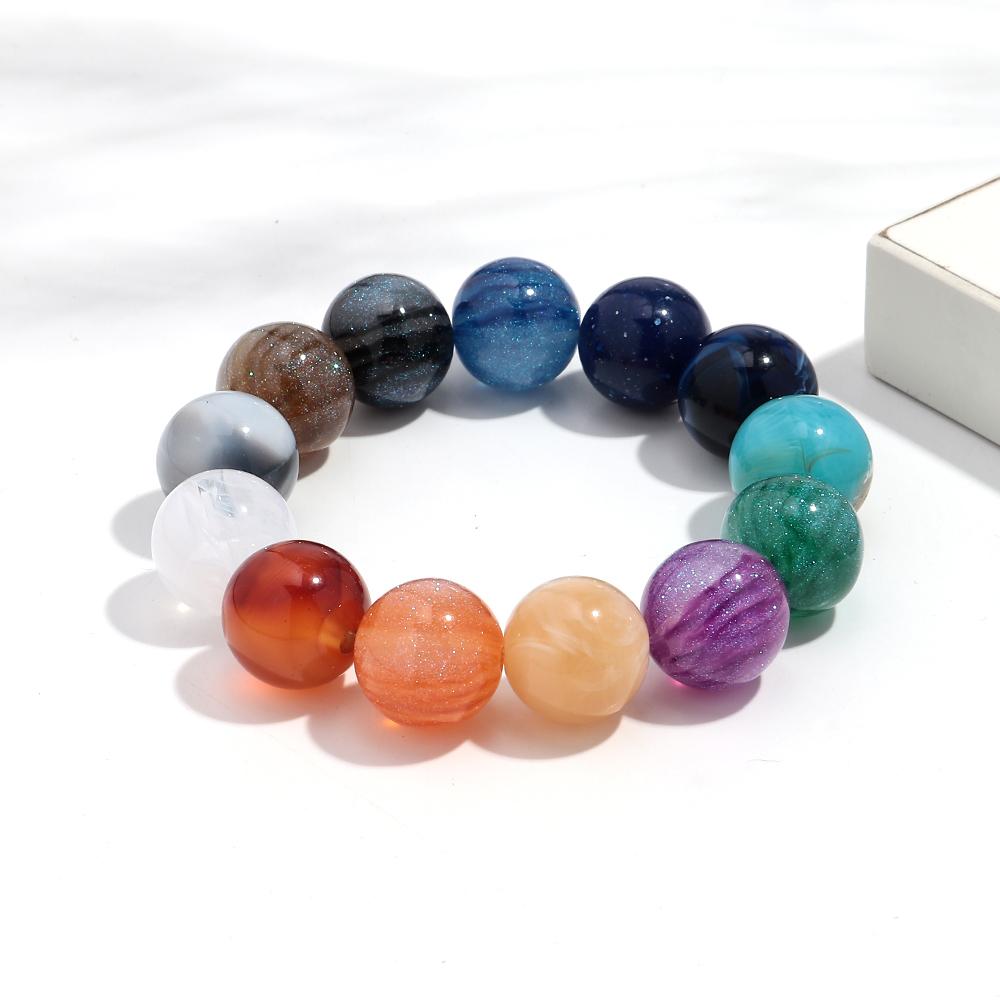 Fashion Acrylic Big Round Beaded Bracelet for Women Simple Glitter Colorful Handmade Strechy Bracelets Jewelry Accessories Gift