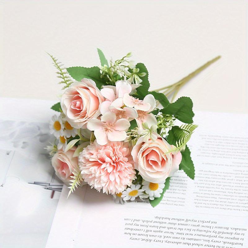 1pc Multicolor Plastic Simulation Daisy Rose Bouquet, Suitable for Wedding Party Decoration