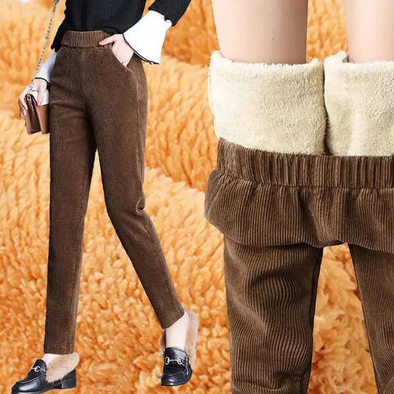 Plush Thick Casual Pants Women's Corduroy Warm Pants Autumn Winter Leggings Harem Pants Trousers High Waist Women