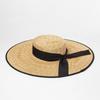 Flat-topped French Style Summer Straw Hat  Elegant Ladies Seaside Travel Sun Hat Bow Ribbon Flat Top Wide Brim Straw Hat Sombre