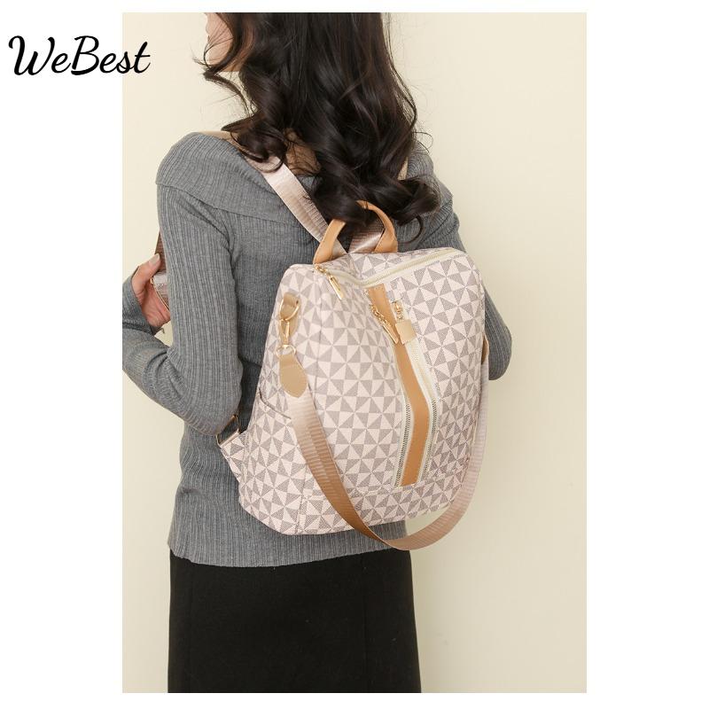 

Soft Leather Checkered Printed Backpack