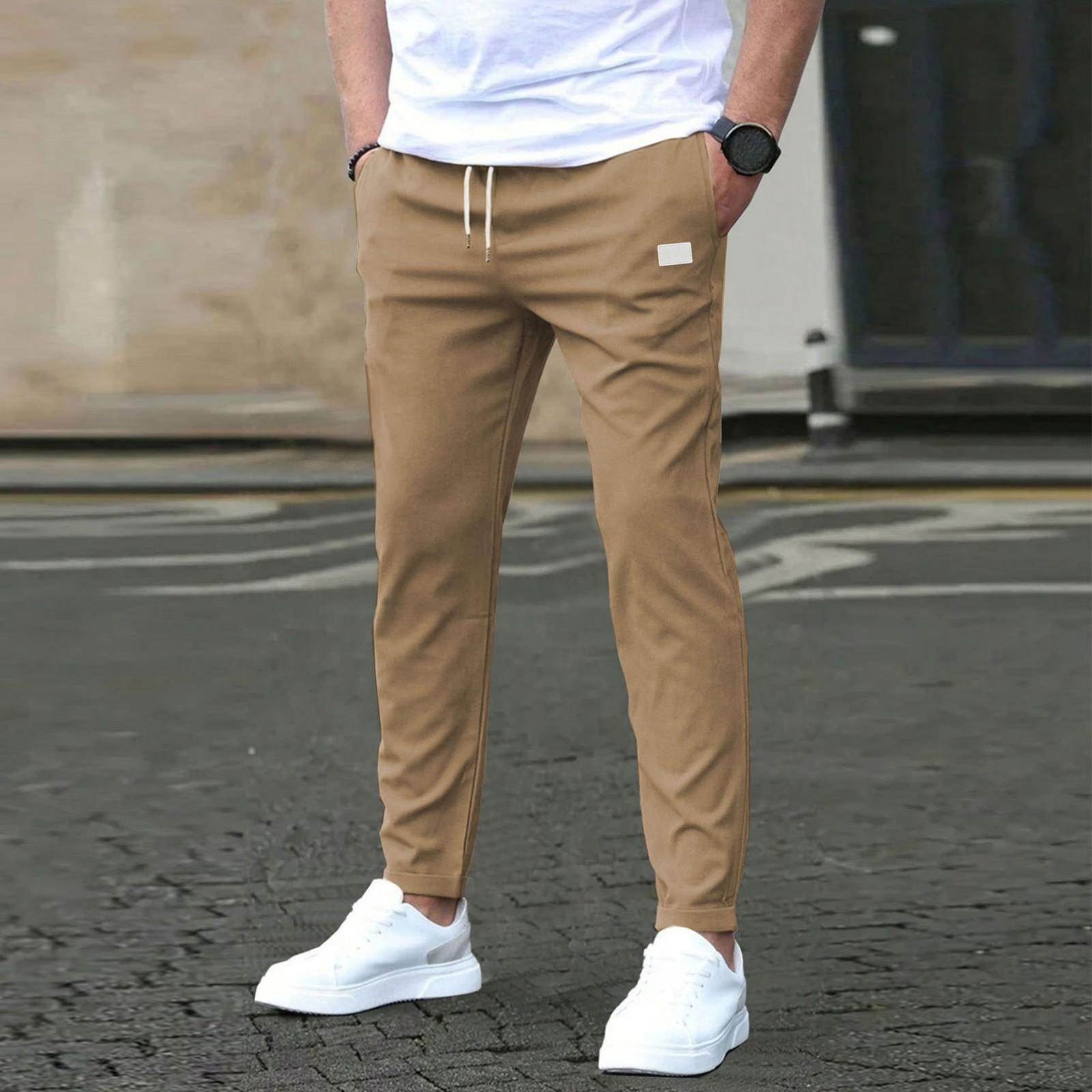 Casual Slim-fit Nine-point Men s Pants Solid Color Casual Pocket Pants S хаки
