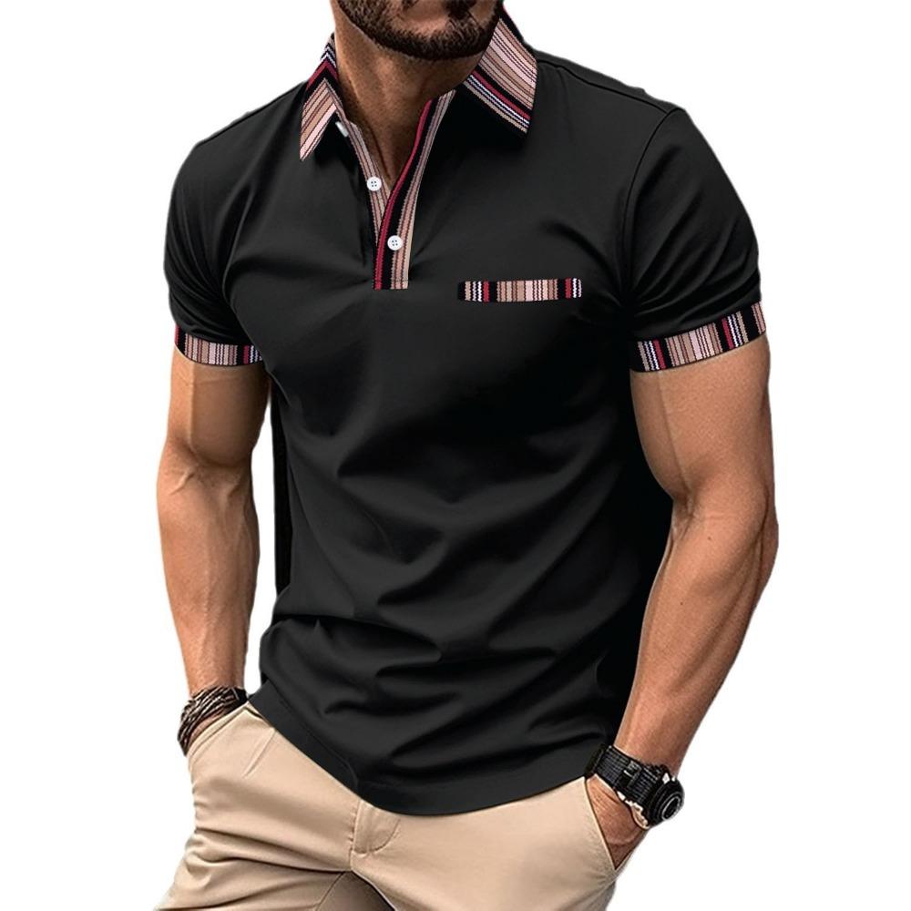 Men's Casual Polo Shirt with Striped Buttons T-shirt