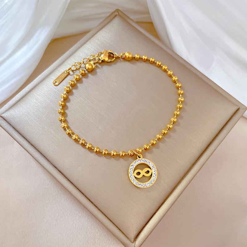 Titanium Steel Dongmen Personalized Round Bead 8-Character Ring Bracelet Female Retro Girlfriend Birthday Gift