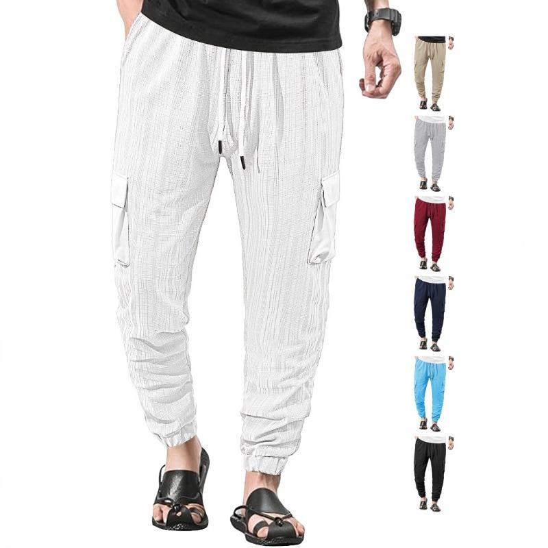 Men's Summer Thin Loose Breathable Micro-elastic Tether Imitation Hemp Square Men's Casual Pants Overalls