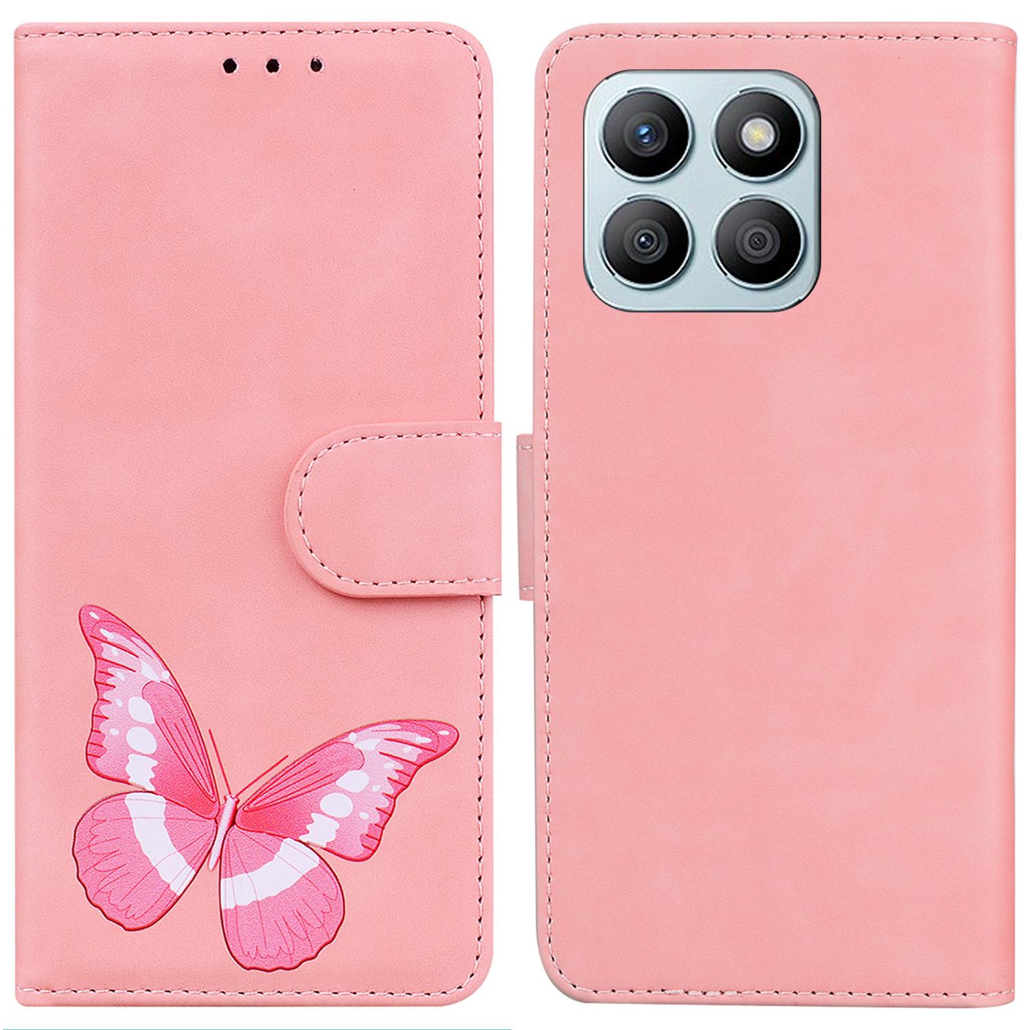 

For Honor X8b 4G Wallet Case Skin-touch Leather Phone Cover Butterfly Pattern C