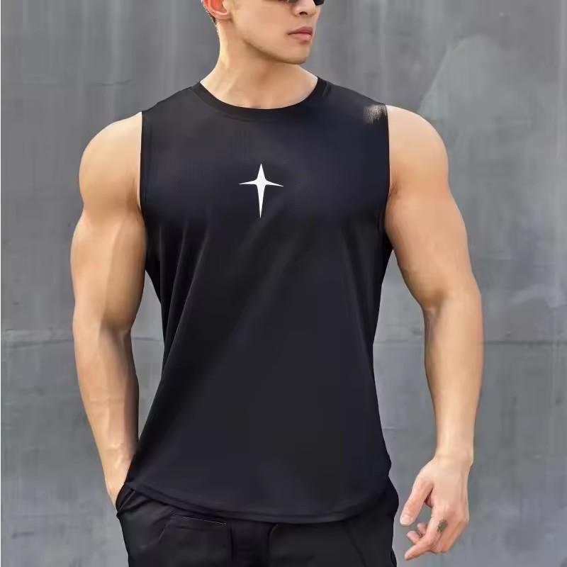 Summer Sleeveless Vest Outdoor Sport Tank Top Running Fitness Undershirt Quick Drying Round Neck Gym T-shirt Men Breathable Tops