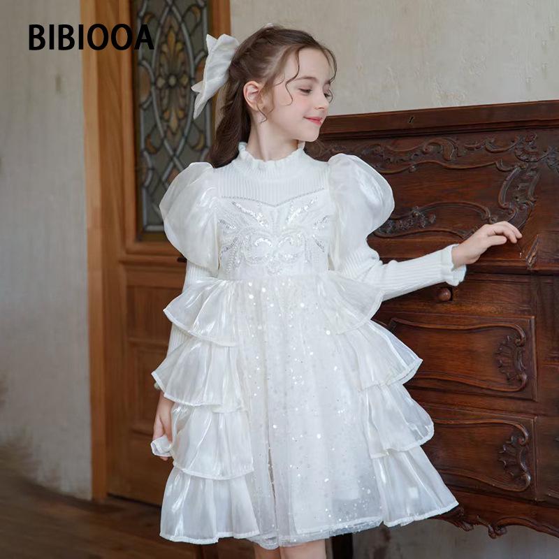 

BIBIOOA Kids 2025 Fall/Winter Long-Sleeve Princess Dress for Girls (Sizes 110-150) 120 cm