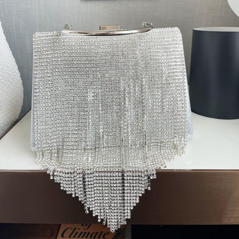 Elegant Rhinestone Kvast Kæde Håndtaske Kvinder Lille Firkantet Aften Clutch Taske Fest Cocktail Aften
