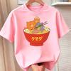 Children Crew Neck Short Sleeve T-Shirt with Cartoon Rabbit & Ramen Print