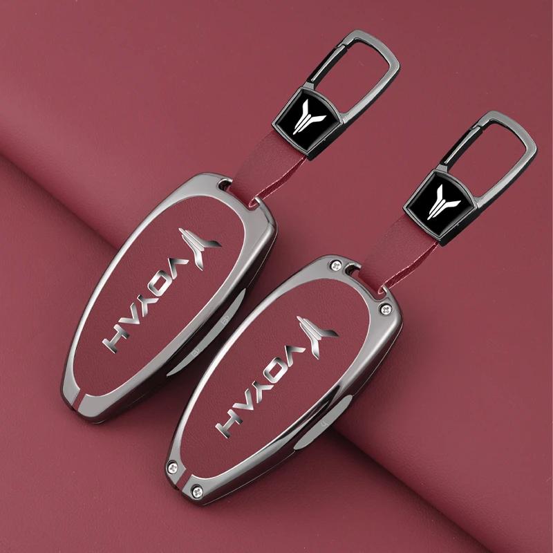 Interior Mouldings Zinc Alloy Leather Car Key Case Cover Shell Fob For Voyah Free I-Land Dreamer 2021-2023 Keychain Auto Key Pro