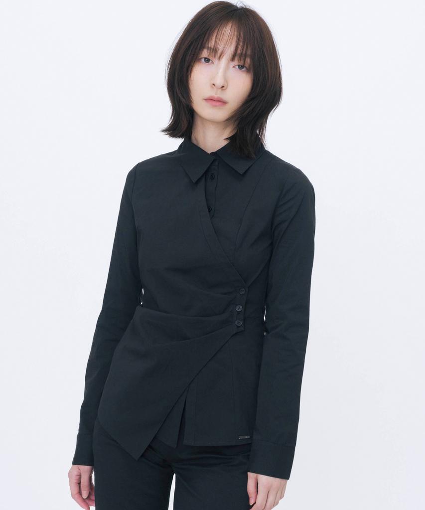 MISEKI SEOUL Wrap Pleats Button Shirt Black