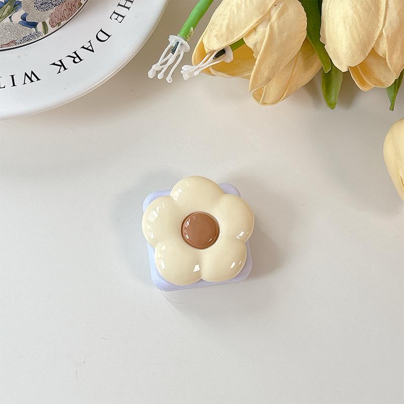 Solid Color Flower Mobile Phone Airbag Bracket Mirror Sticker Flip Glass Makeup Mirror Sticker Telescopic Ring Simple