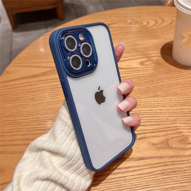 Purple Lens Glitter Diamond Clear Phone Case For Iphone 14 13 12 11 Pro Max Len Protection Plating Shockproof Hybrid Armor Cover