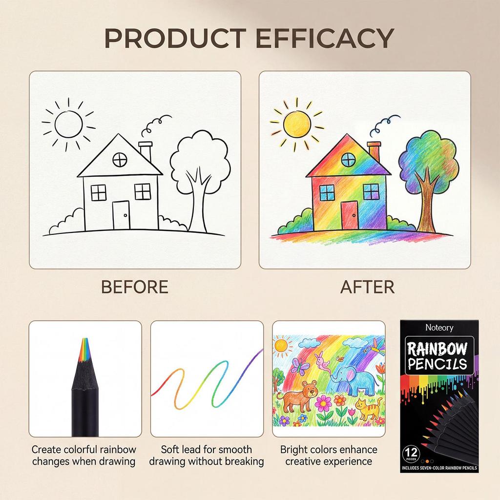Noteory Multi-Color Rainbow Pencil for Doodling and Painting