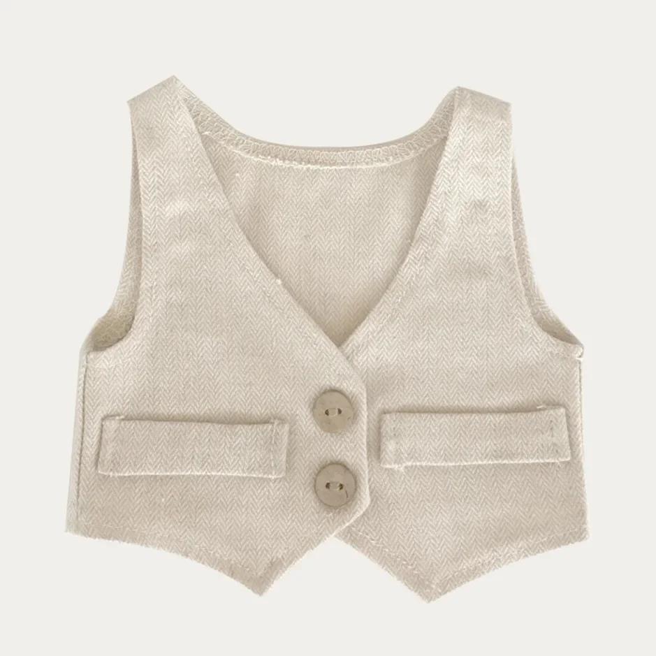 Newborn One Month Olds Photo Clothing English Style Stripes Coffee Baby Vest All Seasons Use Photo Poses Studio Shoot Wear