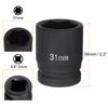 uxcell Deep 6 Point Impact Socket Drive 31mm Metric 40Cr Alloy Steel Spindle Axle Nut Impact Socket 3/4"