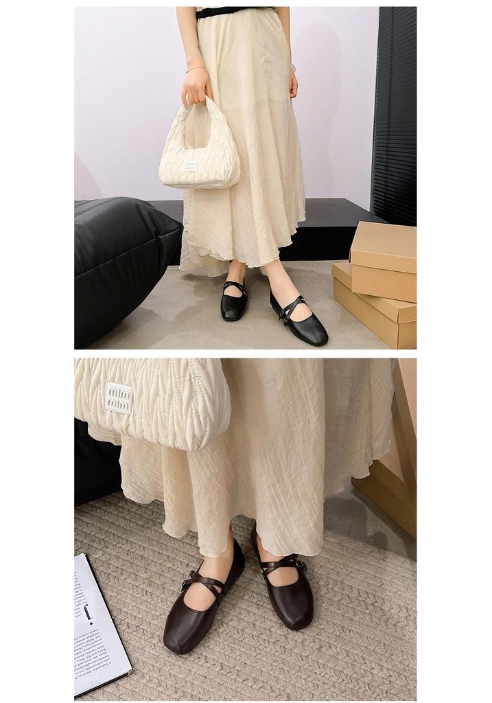 2025 Spring Women's French Square Toe Mary Janes - Korean Style, Low-Cut, Soft Flat Bottom