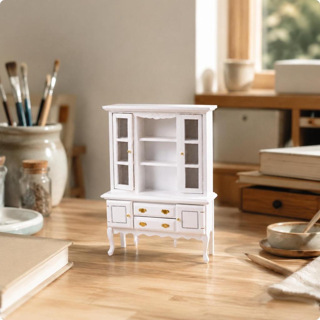 Versatile 1:12 Scale Wooden Display Cabinet Functional Miniature Cupboard Sturdy