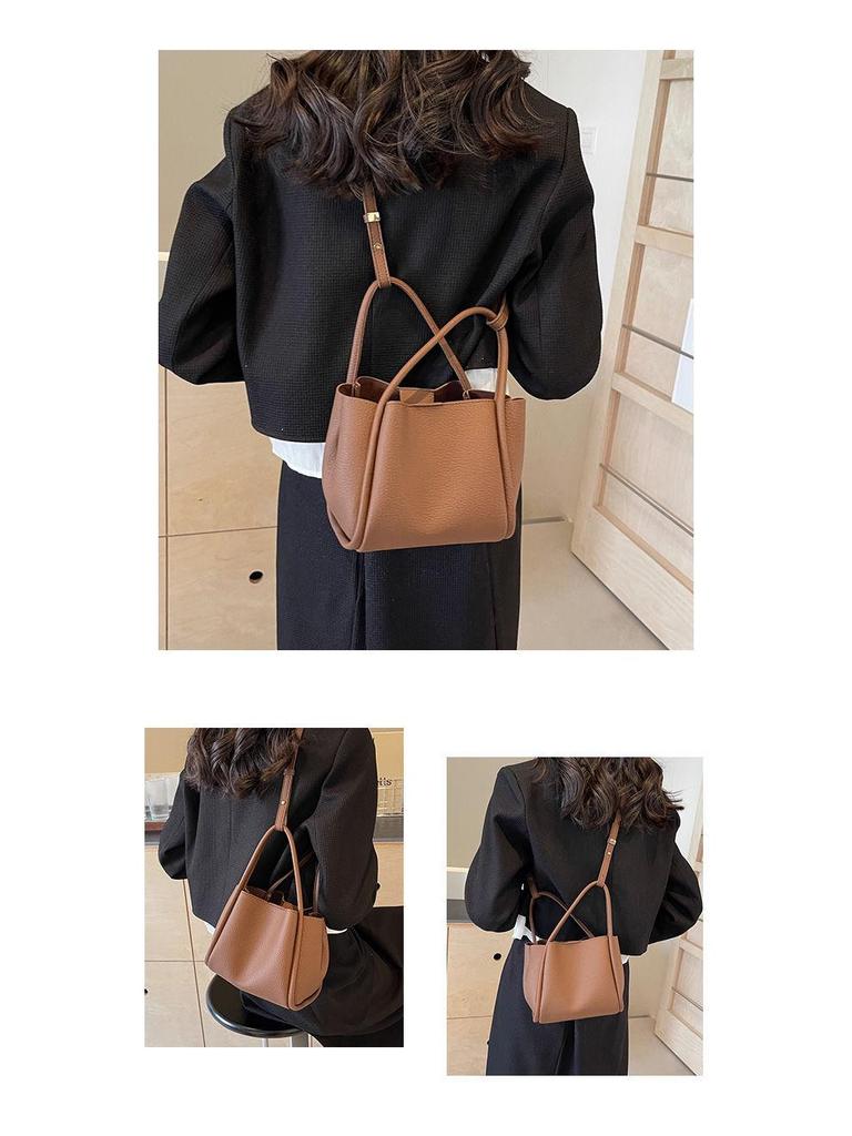 High-End Korean Style Women's Solid Color Basket Bucket Crossbody Handbag - 2025 