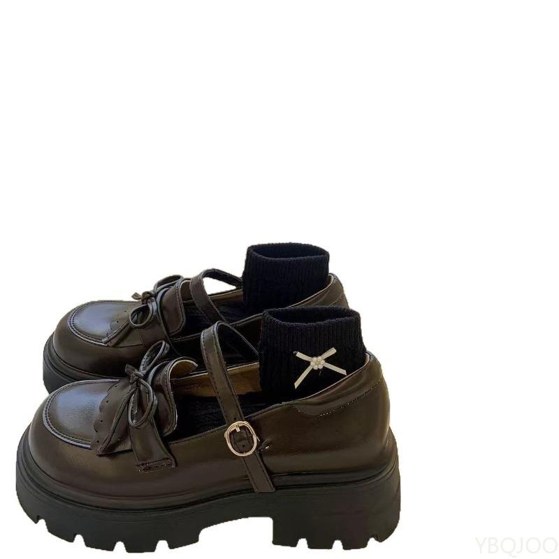 Fashion Elegant Black Bow New Spring and Summer Thick Soled Small Leather Shoes Simple Comfortable Versatile Women's Single Shoes