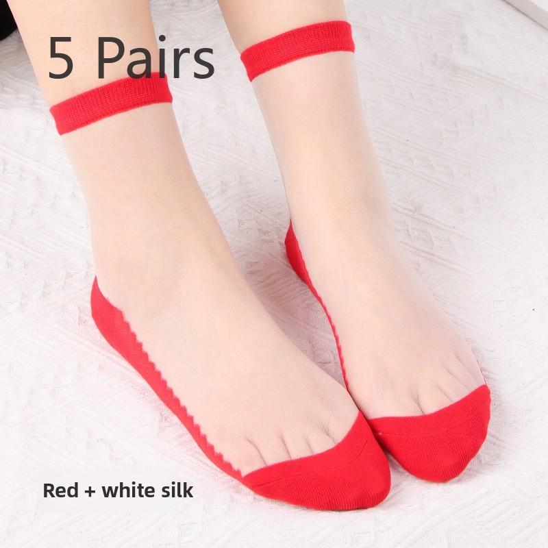 5 Pairs of Women's Summer New Solid Color Crystal Socks