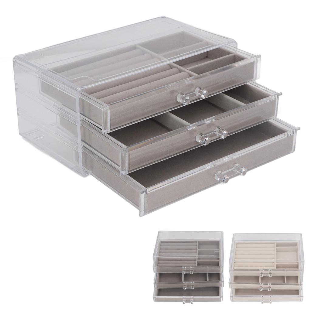Clear Earring Storage Organizer with 3 Drawers Flannel Lining Jewelry Display Holder Stand for Earri
