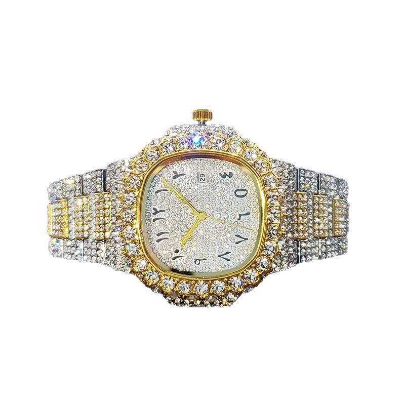 MISSFOX Womens Gold Hip Hop Watch Arabic Numeral Dial Quartz Wristwatch