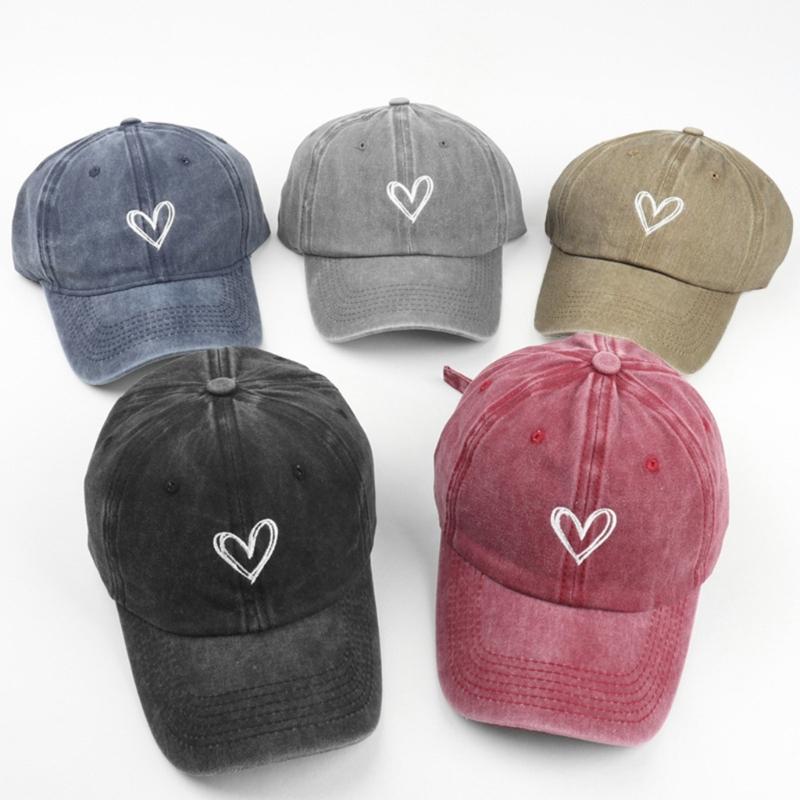Distressed Baseball Hat for Girls Women Embroidery Heart Casual Hat for Sports Gym Mountain Camping Hat Outdoor Activity