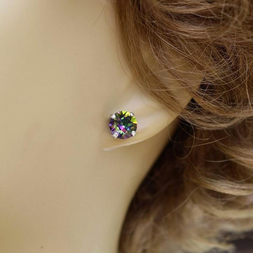 Iridescent Rainbow Stud Earrings - Multi-Color Gem Silver Plated Sparkly Jewelry for Women