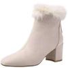 Winter Comfortable White Black Women Ankle Boots Rabbit Fur  Heels Lady Casual Shoes