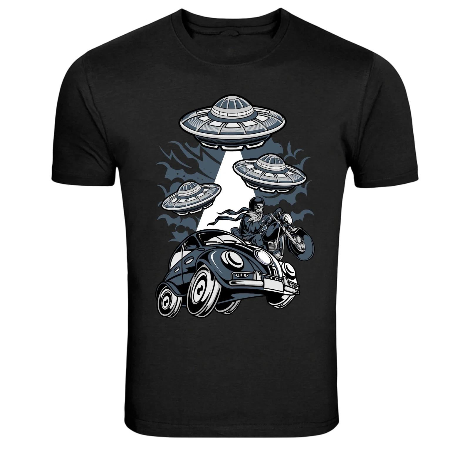 UFO Abduction Biker Flying Saucers Alien Retro Sci-Fi T-Shirt XXXXL