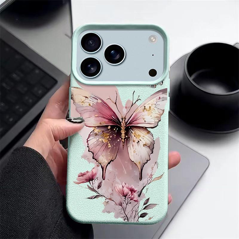 Coque de téléphone créative à imprimé papillon pour iPhone 17 Pro 17 16 15 14 13 12 Pro Max 11 Air 16e Texture cuir TPU Housse antichoc