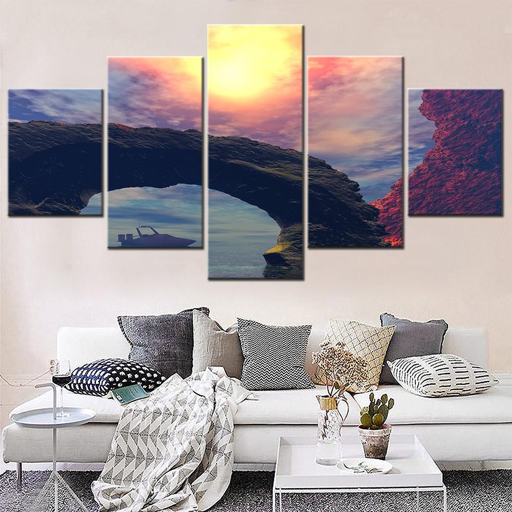

5 Pieces Red Skyrim Sunrise Seascape Canvas Wall Art Picture Modern Home Decor Aesthetic Interior Room Decoration Paintings 20X35 20X45 20X55CM