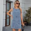 Gilets Robes en Jean Denim pour Femmes Sans Manches Épaules Dénudées Dos Nu Décontracté Robe Débardeur Avec Poches