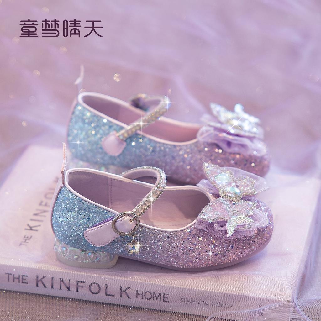 Size 26-37, children's high heels 2025 new princess shoes girls single shoes spring and summer little girl crystal sparkling shoes