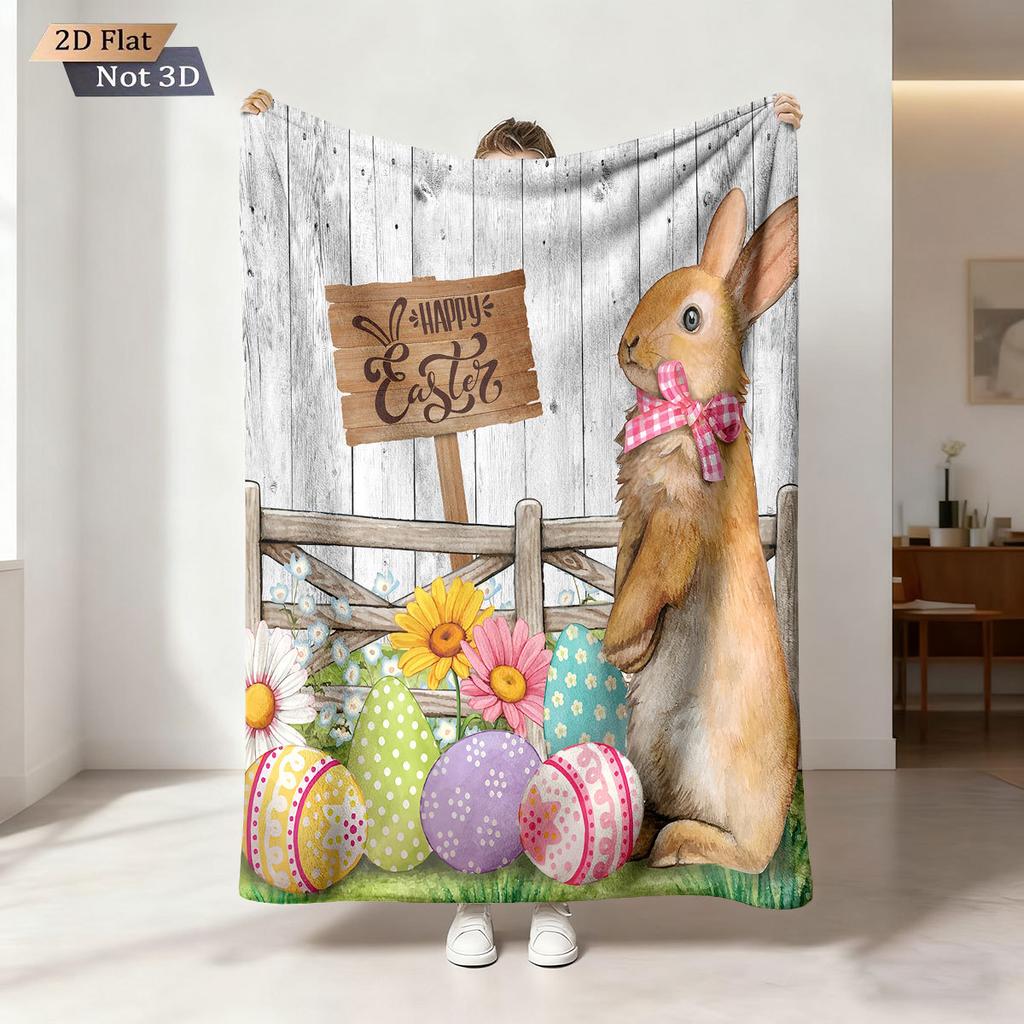 Easter Bunny Printed Cozy Fluffy Flannel Blanket for Home Living Sofa Chair Room Bedroom Decor for Family Birthday Gift