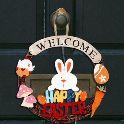 Happy Easter Wreath Egg Pendant Welcome Sign for Party Festival Decoration